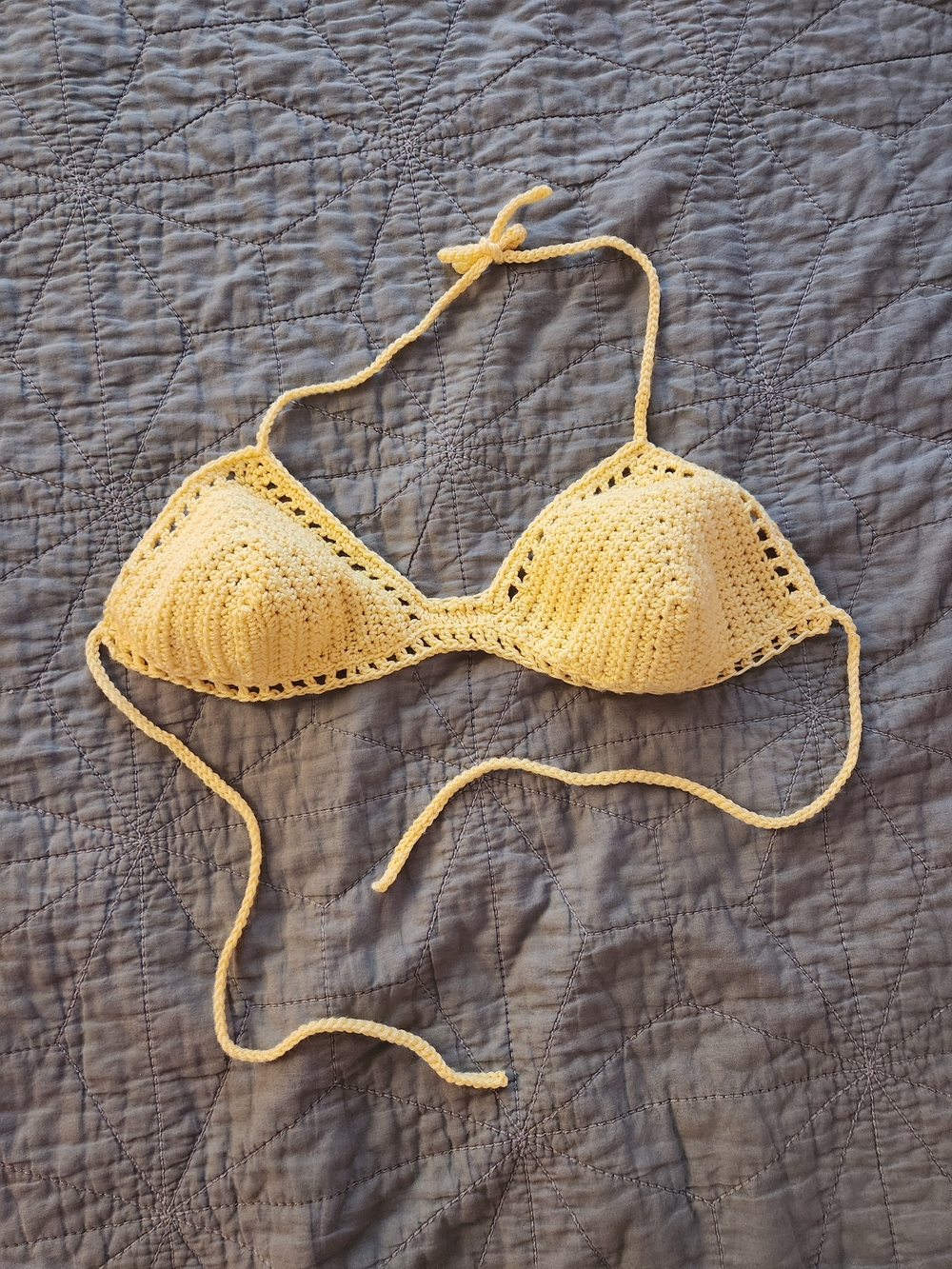 Handmade Yellow Crochet Triangle Bikini Top - Women's Swim